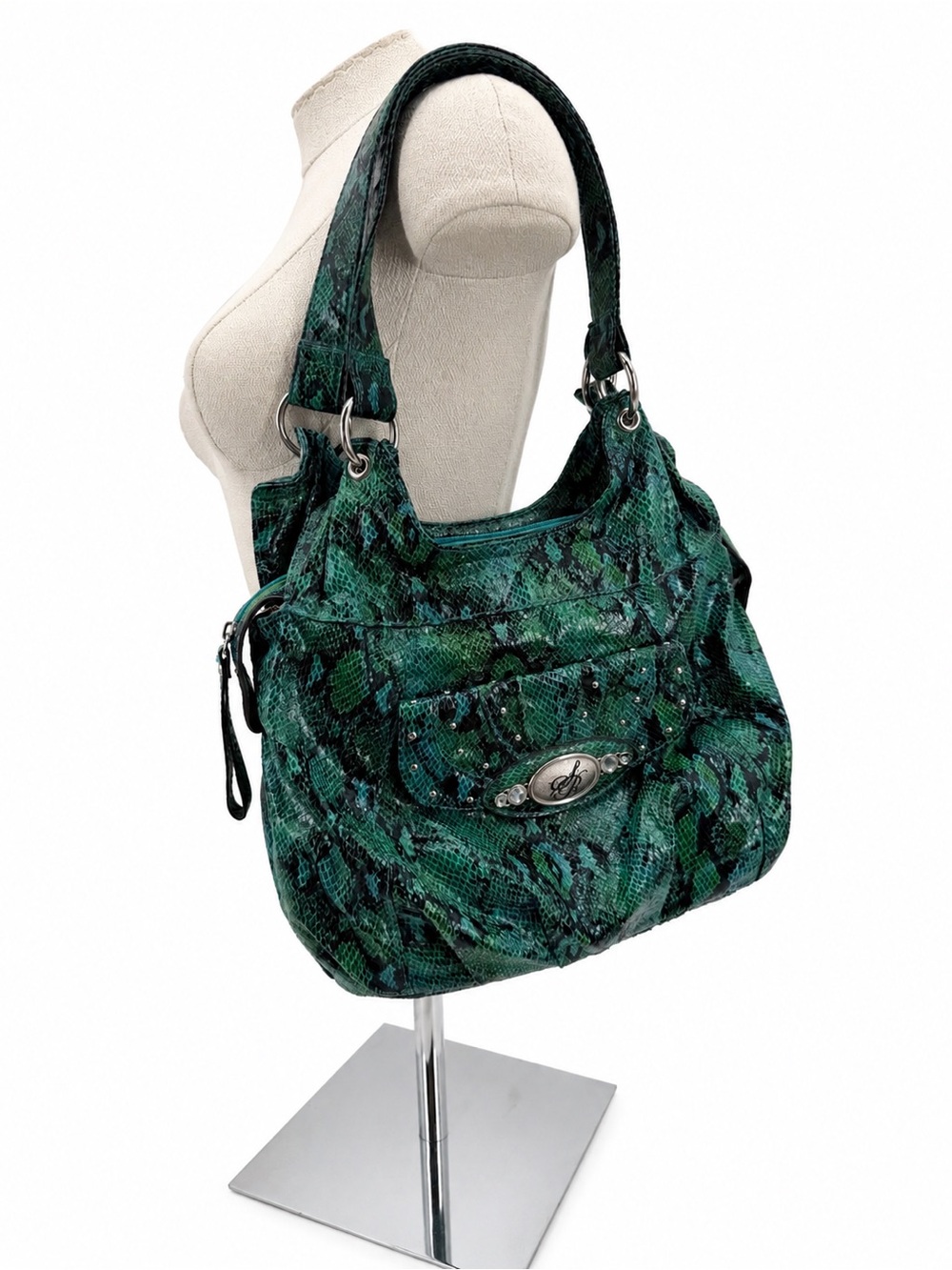 Sienna Ricchi Blue Snake Print Faux Leather Shoulder Bag Y2k Purse Boho